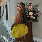 Sweet Fresh Halter Tube Top Backless High Waist Short Dress Puffy dress