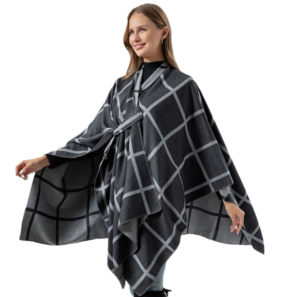 Bestselling Sidetied Plaid Split Cape Warm Crossborder Scarf
