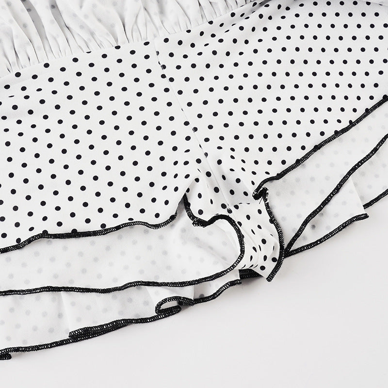 Polka Dot Patchwork Color Block Cute Tiered Slim Mini Skirt