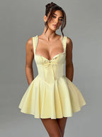 Sling Lace Halter Back Solid Color Dress