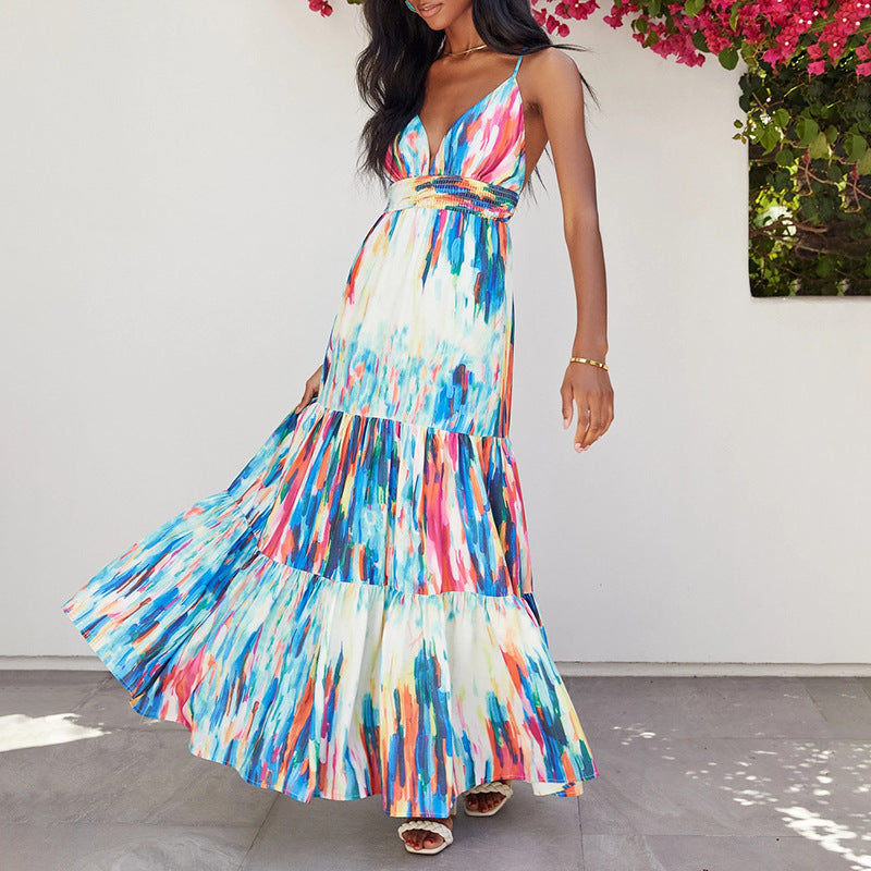 Waterdrop Tiered Shimmer Midi Dress Blue Multi