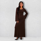 Bandage Big Pit Strip U Neck Long Sleeved Dress