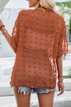 Casual See Through Patchwork Pom Pom Short Sleeved Cover Up