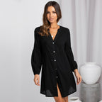 Noland Button Down Cover Up Dress Black
