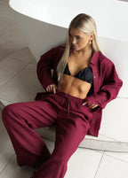 Merlot – Relaxed Cotton Shirt & Wide-Leg Pants Set