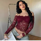 Lace Off-Shoulder Long Sleeve Top