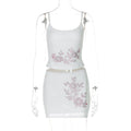 Floral Rhinestone Mesh Skirt Set