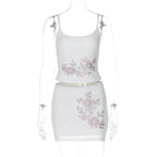 Floral Rhinestone Mesh Skirt Set