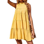 Southern Nights Tiered Halter Dress Lemon