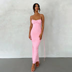 Backless Pleated Dress Evening Dress Sleeveless Strap Dress for