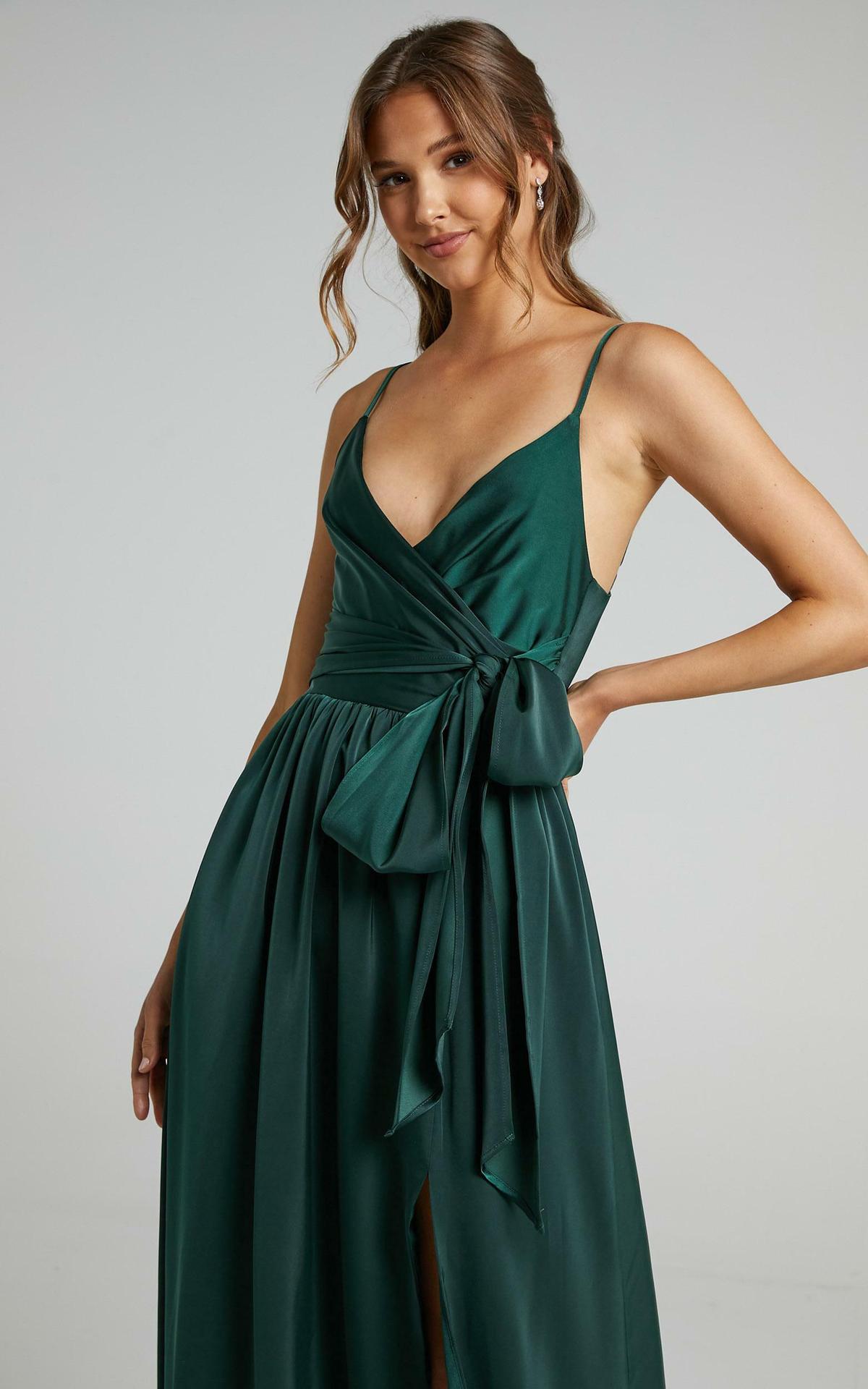 Limelight Satin High Low Maxi Dress Olive