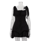 Solid Color Lotus Leaf Dress Tight Braces Stitching