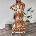 Aurora Minimalist Women's Embroidered V Neck Maxi Dress Elevated Occasion Wear