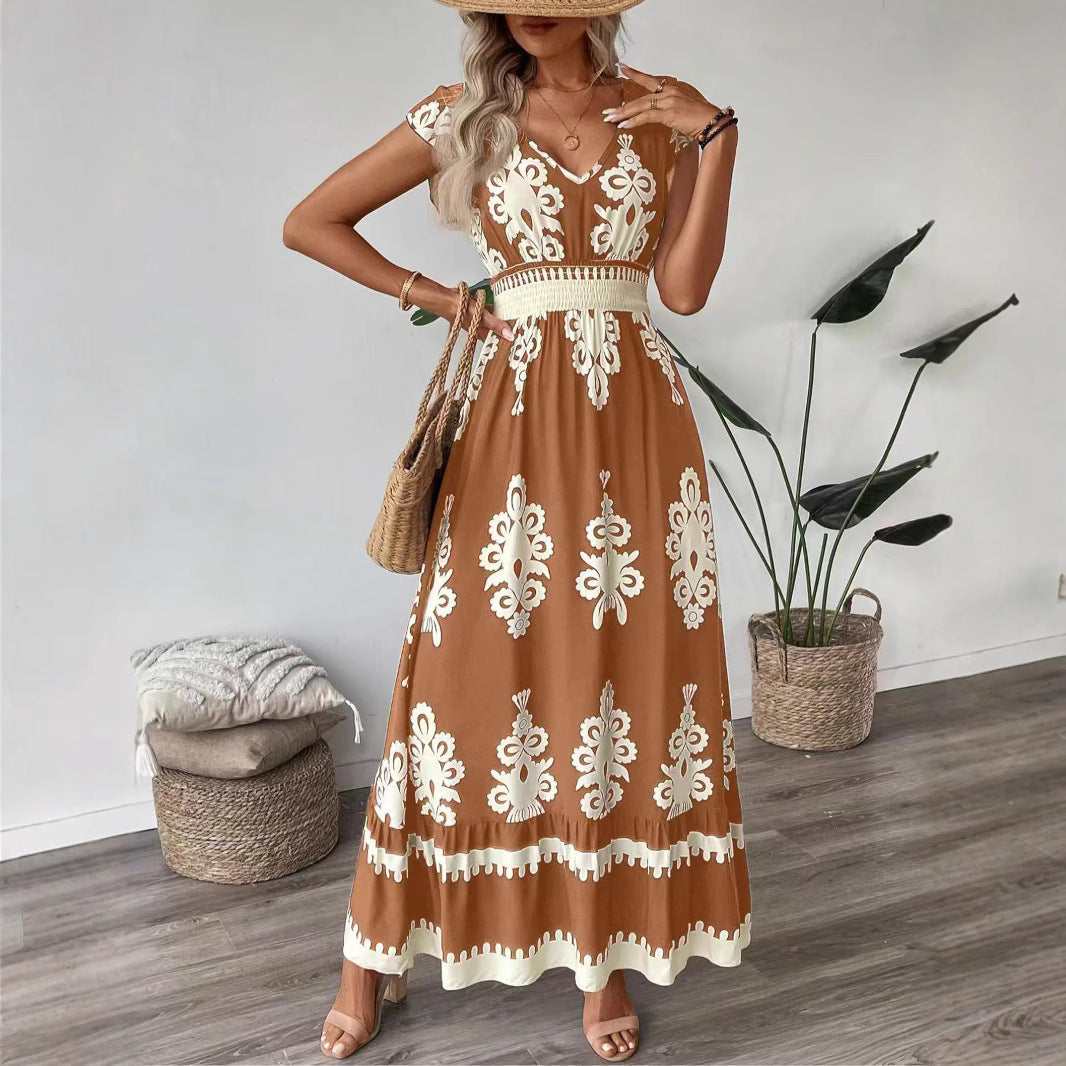 Aurora Minimalist Women's Embroidered V Neck Maxi Dress Elevated Occasion Wear