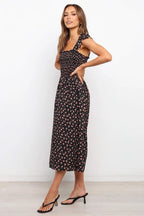 Violette Floral Satin Cutout Maxi Dress Black
