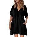 Oatland Cotton Pocketed Babydoll Dress Washed Black
