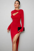 Ursula Red Long Sleeve Split Maxi Dress