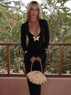 Jadalyn Butterfly Splice V-Neck Dress