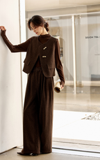 Herringbone Three-Piece Set â€?Vest, Blouse & Wide-Leg Pants