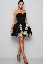 Merfd Black Strapless Puffy Mini Dress