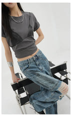 Vintage Distressed And Dirt-Dyed Patchwork Wide-Leg Jeans