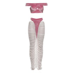 Autumn Winter Sexy Tube Top High Waist Stitching See through Skirt Set