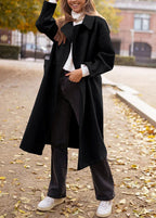 Black Longline Coat – Relaxed Fit with Oversized Lapels