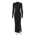 round Neck Slim Fit Slit Bright Color Dress