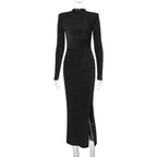 round Neck Slim Fit Slit Bright Color Dress