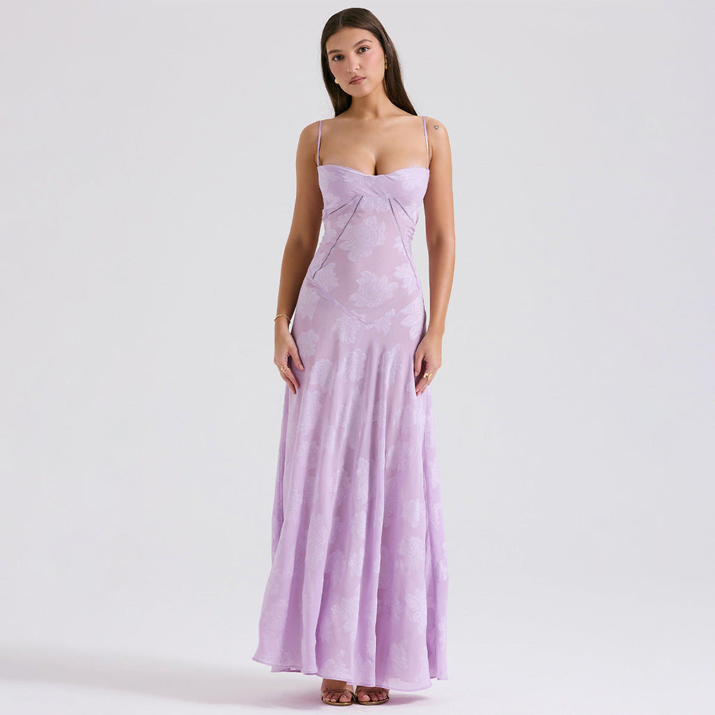 Lace See Through Strap Dress Slim Fit High Grade Evening Dress
