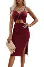 Impeccable Tie Front Ruffle Midi Dress Red