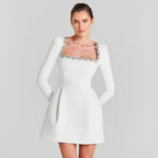 Bead Long Sleeve Stretch Dress A line