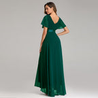 Hand - Folded Large V - neck Dress Chiffon Elastic Banquet Bridesmaid Evening Dress for