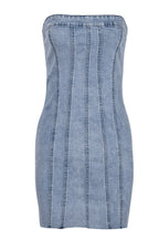 Vintage Distressed Banded Strapless Denim Bodycon Mini Dress - Light Blue