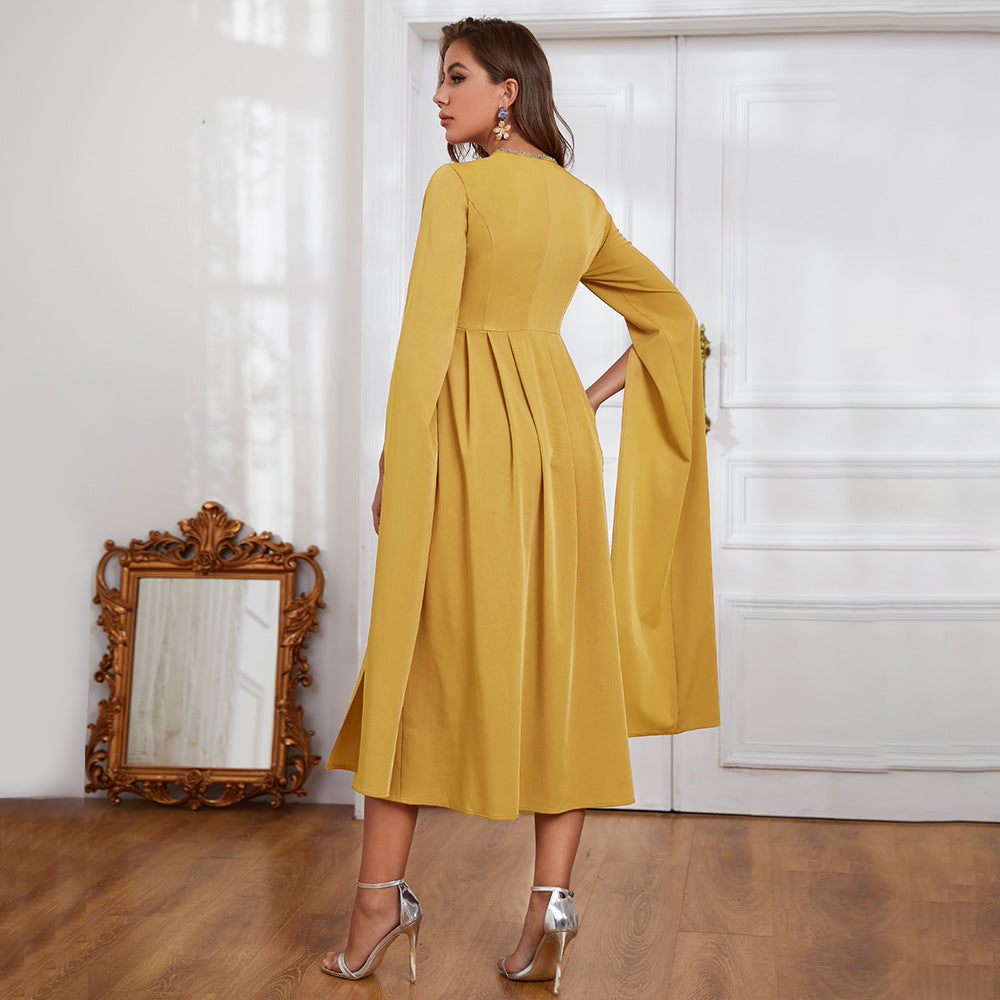 Dress V neck Embroidery Irregular Asymmetric Maxi Dress