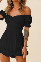 Mahoney Smocked Ruffle Mini Dress Black