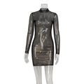 Mesh Long Sleeve Slim Bronzing Thin Glittering Dress Sheath Blouse