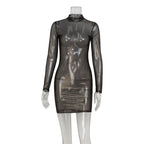 Mesh Long Sleeve Slim Bronzing Thin Glittering Dress Sheath Blouse