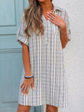 Hayden Linen Blend Striped Button Down Dress Off White Black