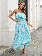 Rosha Printed Strapless Tie Maxi Dress Royal Blue