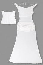 Inez White Off Shoulder Waist Cinched Maxi Dress