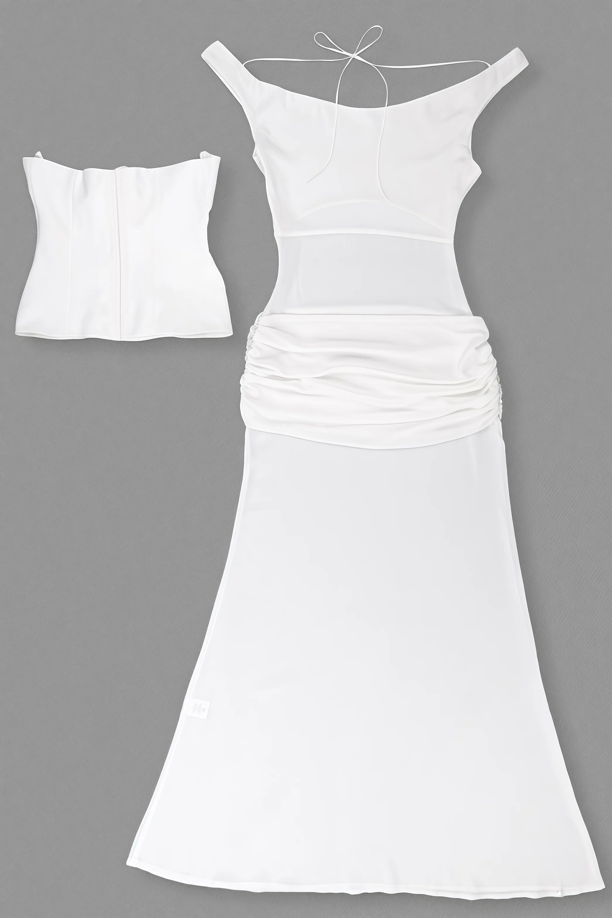 Inez White Off Shoulder Waist Cinched Maxi Dress