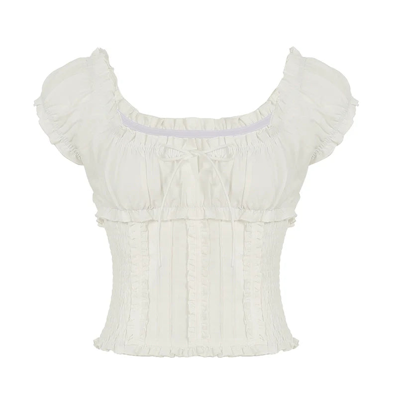 Marianna Puff Sleeve Smocked Crop Top