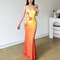 Gradient square neck backless contrast 2-way cami midi dress