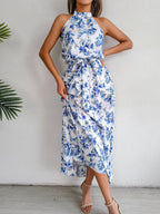 Sure Thing Floral Chiffon Halter Maxi Dress Blue FINAL