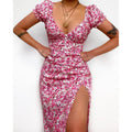 Floral Floral Print Fresh Sweet V - neck Mid - Length Dress
