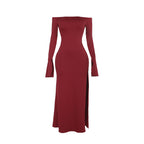 Fall Maxi Dress Socialite Elegant Slim off Shoulder Tied