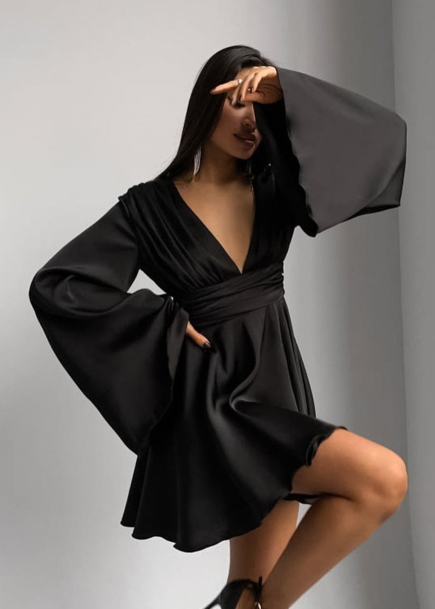 Celeste Satin Bell Sleeve Mini Dress