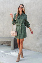 Catch Your Self Corduroy Button Up Mini Dress - 5 Colors