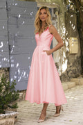 Teigen Pocketed Tiered Midi Dress Coral